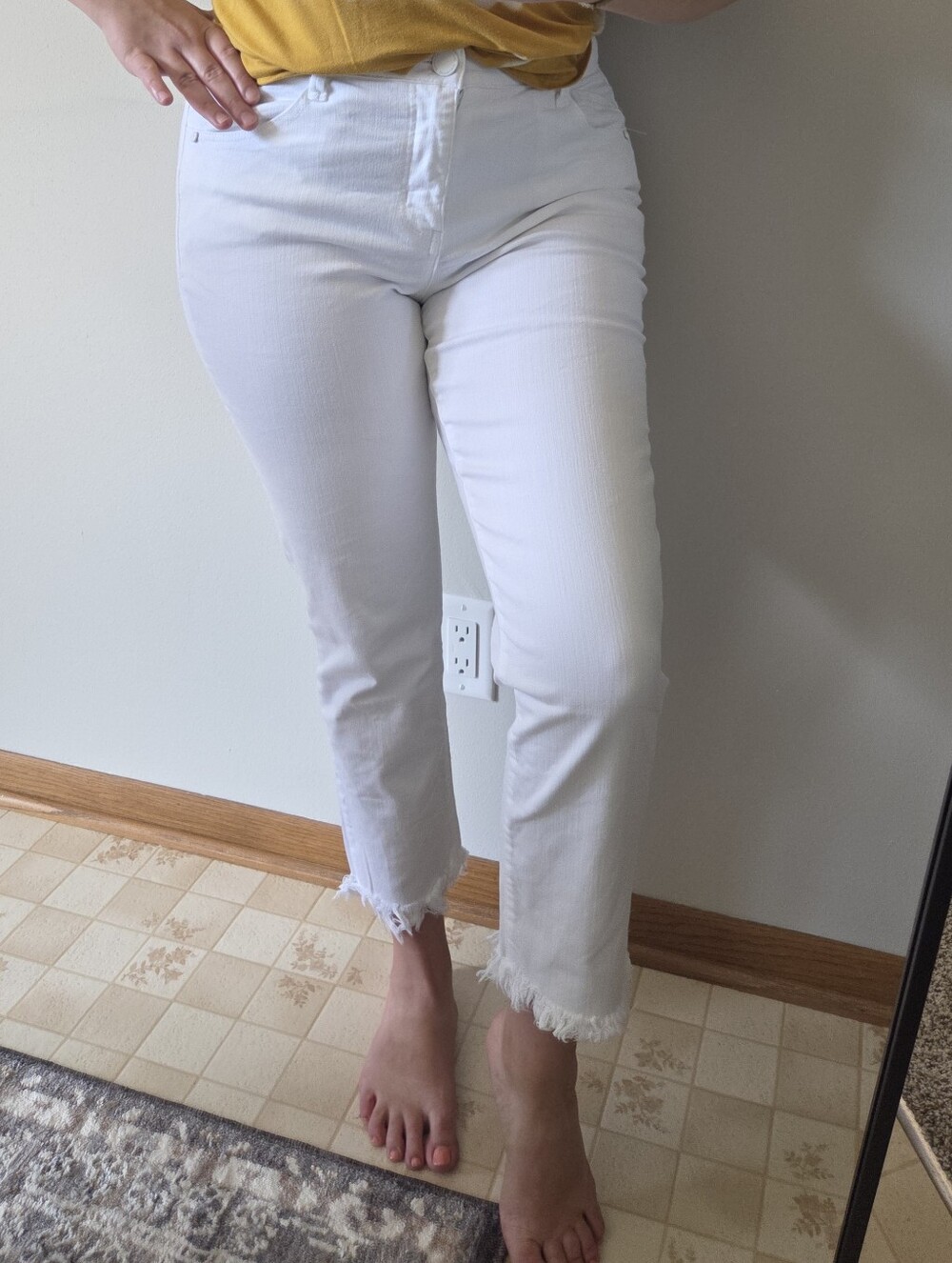 Democracy Ab Tech High Rise Slim Straight Leg Jeans White Frayed Cuff - Picture 2 of 14